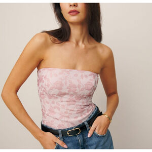 Reformation Pink Floral Strapless Top